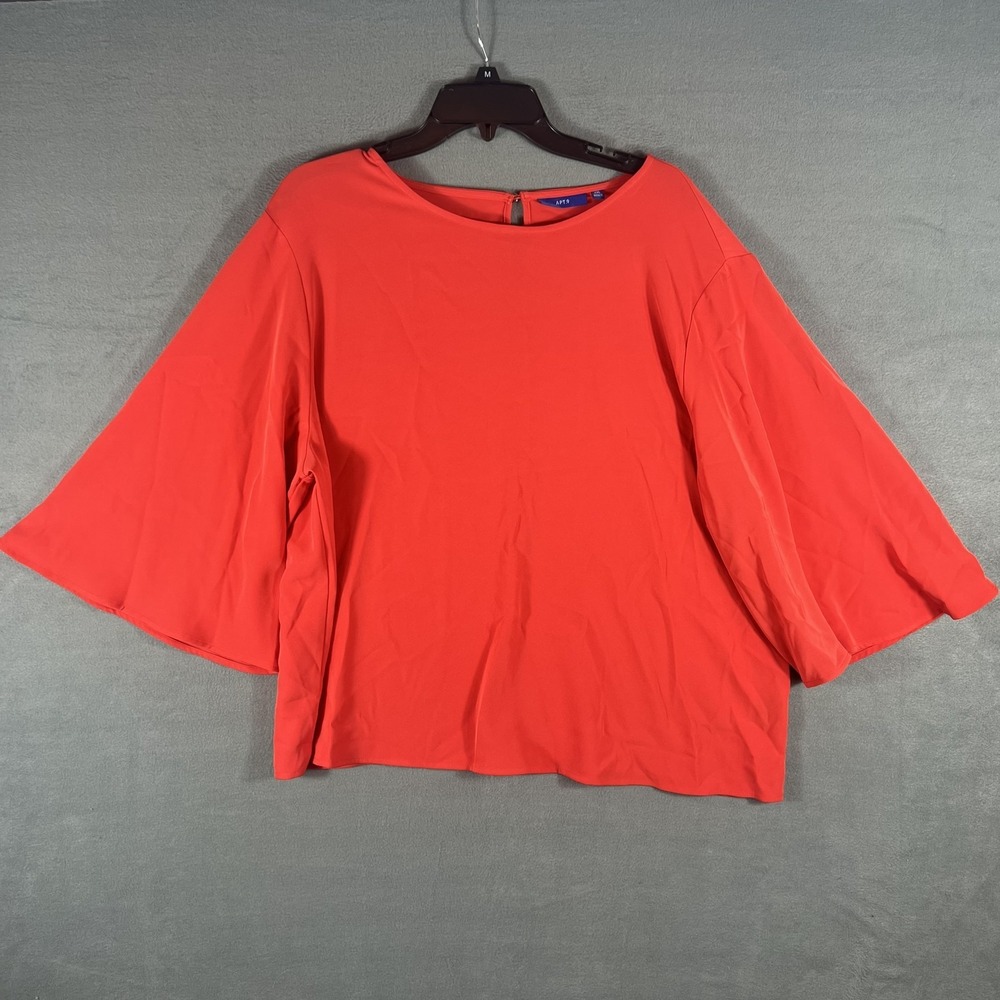 APT.9 Women's XXL Orange Bell‎ Sleeve Blouse Top Keyhole Back Polyester Spandex
